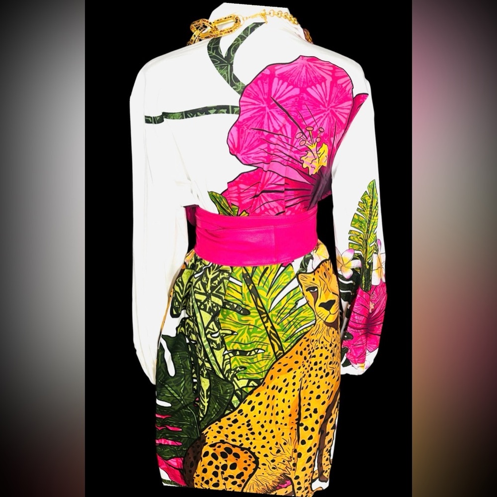 Sassy Jones Multicolor Alexus Animal Print Shirt Dress - Picture 2 of 6
